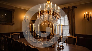 Interior deisgn of Dining Room in Traditional style with Chandelier