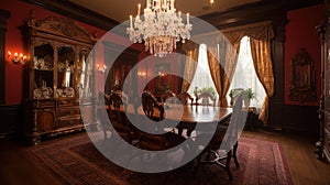 Interior deisgn of Dining Room in Traditional style with Chandelier