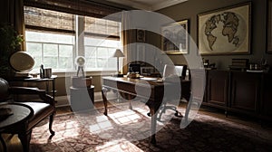 Interior deisgn of Home Office in Traditional style with Antique Desk