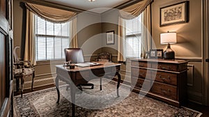 Interior deisgn of Home Office in Traditional style with Antique Desk