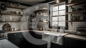 Interior deisgn of Kitchen in Farmhouse style with Farmhouse sink