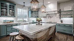 Interior deisgn of Kitchen in Farmhouse style with Island