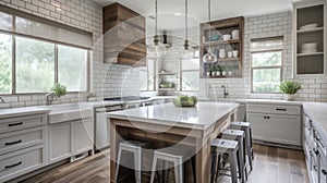 Interior deisgn of Kitchen in Farmhouse style with Island