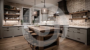 Interior deisgn of Kitchen in Farmhouse style with Island