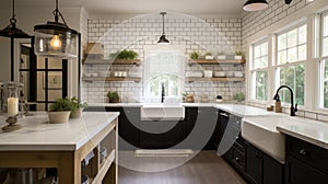 Interior deisgn of Kitchen in Modern Farmhouse style with Large farmhouse sink