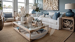 Interior deisgn of Living Room in Coastal style with Ocean View