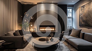 Interior deisgn of Living Room in Contemporary style with Fireplace