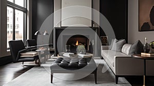 Interior deisgn of Living Room in Contemporary style with Fireplace