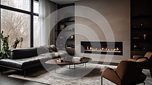 Interior deisgn of Living Room in Contemporary style with Fireplace