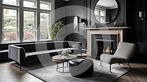 Interior deisgn of Living Room in Contemporary style with Fireplace