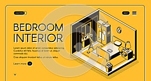 Cozy bedroom interior isometric vector website