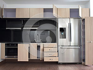Interior design of clean modern kitchen.