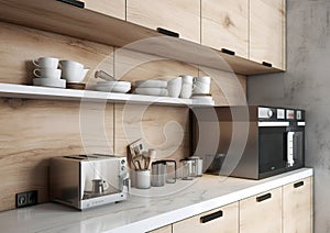 Interior design of a clean modern kitchen with all necessary equipment