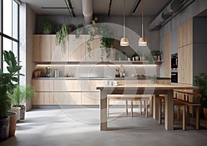 Interior design of a clean modern kitchen with all necessary equipment