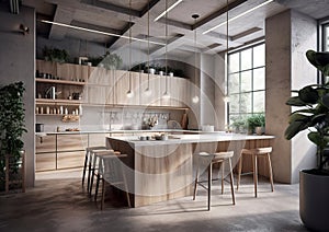 Interior design of a clean modern kitchen with all necessary equipment