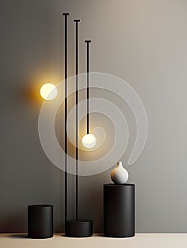 interior design, combining designer lights with a minimalist background