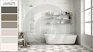 Interior design concept, architect designer, contemporary classic vintage bathroom draft with color palette