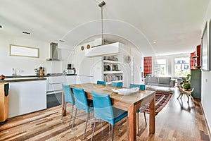 Interior design and design of a nice and modern kitchen and dining are