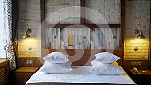 Interior design detail of a luxury hotel room. bed in a hotel room