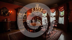 Interior deisgn of Dining Room in Traditional style with Chandelier