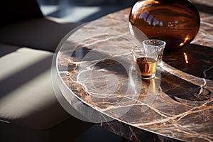 Interior design with Emperador marble, displaying its warm brown tones and delicate veining, perfect for creating a cozy