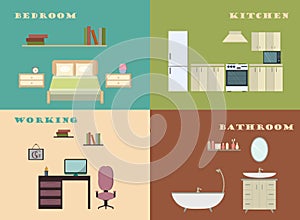 Interior design infographics. Architecture, construction, conceptual backgrounds with icons and infographic elements