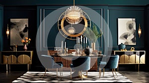 Interior design inspiration of Art Deco Retro style dining room loveliness .