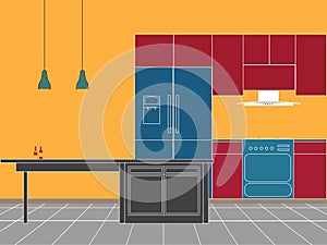 Interior design and kitchen vector illustration flat set photo