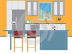 Interior design and kitchen vector illustration flat set