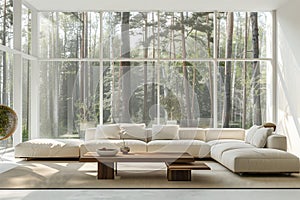 Interior design with a large sectional couch and coffee table in the living room