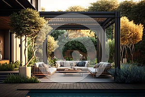 Interior design of a lavish side outside garden at morning