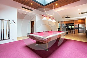 Interior design living room with pink snooker table in the house