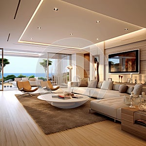 Interior design living room view of modern, Soft tones, Modern furniture modern interior design,AI generated