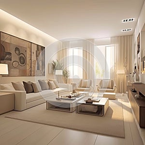 Interior design living room view of modern, Soft tones, Modern furniture modern interior design,AI generated