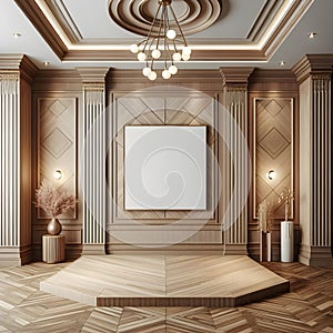 Interior design living Room wooden frame wall mock-up ai generator