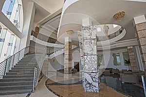 Interior design of a luxury hotel lobby area