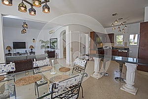 Interior design of luxury villa open plan kitchen