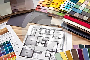 Interior design materials and color samples. Generative ai design concept