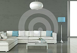 Interior design modern bright room with white sofa