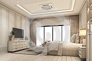 interior design modern classic style of bedroom with white wood and gold steel texture