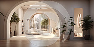 Interior design of modern entrance hall with arch