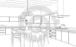 Interior Design modern Kitchen Drawing Plan