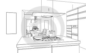 Interior Design modern Kitchen Drawing Plan