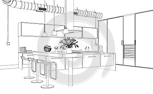 Interior Design modern Kitchen Drawing Plan