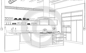 Interior Design modern Kitchen Drawing Plan