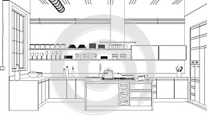 Interior Design modern Kitchen Drawing Plan
