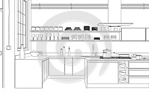 Interior Design modern Kitchen Drawing Plan