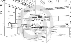 Interior Design modern Kitchen Drawing Plan