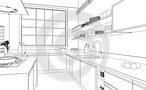 Interior Design modern Kitchen Drawing Plan