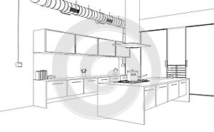 Interior Design modern Kitchen Drawing Plan